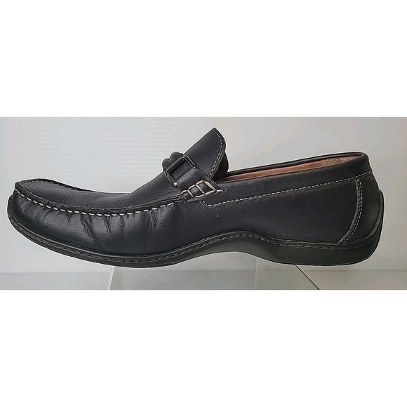 Black Leather Men\'s Slip-On Loafers with Metal Bit main image 9